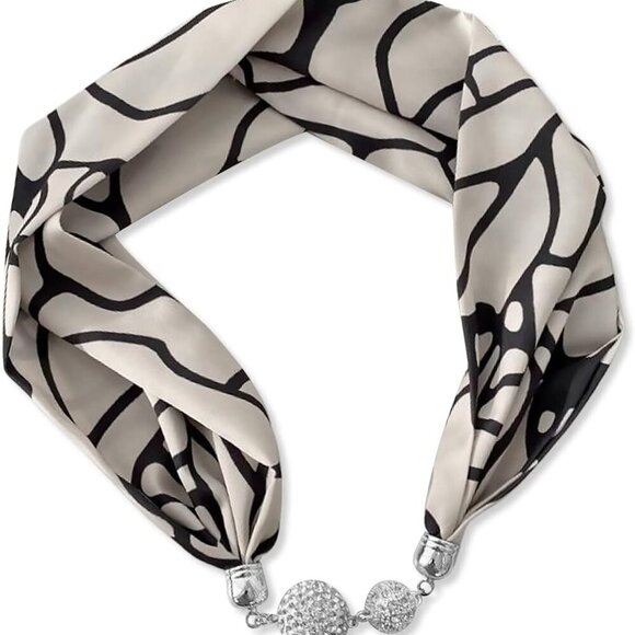 Women Silk Scarf Necklace Magnetic Buckle With Rhinestone Small Neckerchief Clav - Picture 1 of 9
